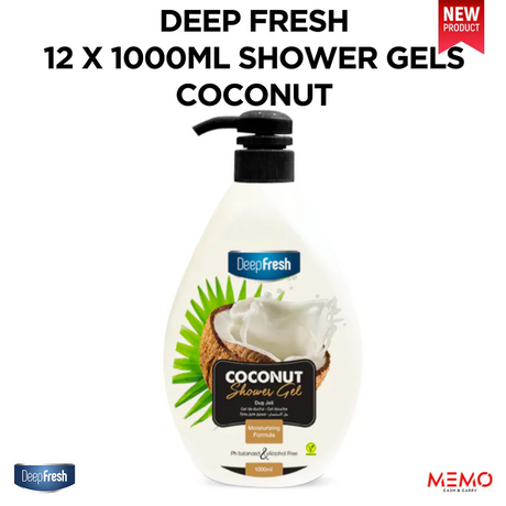 Shower gel in Coconut fragrance, case of 12 x 1000ml bottles — wholesale bulk for UK businesses
