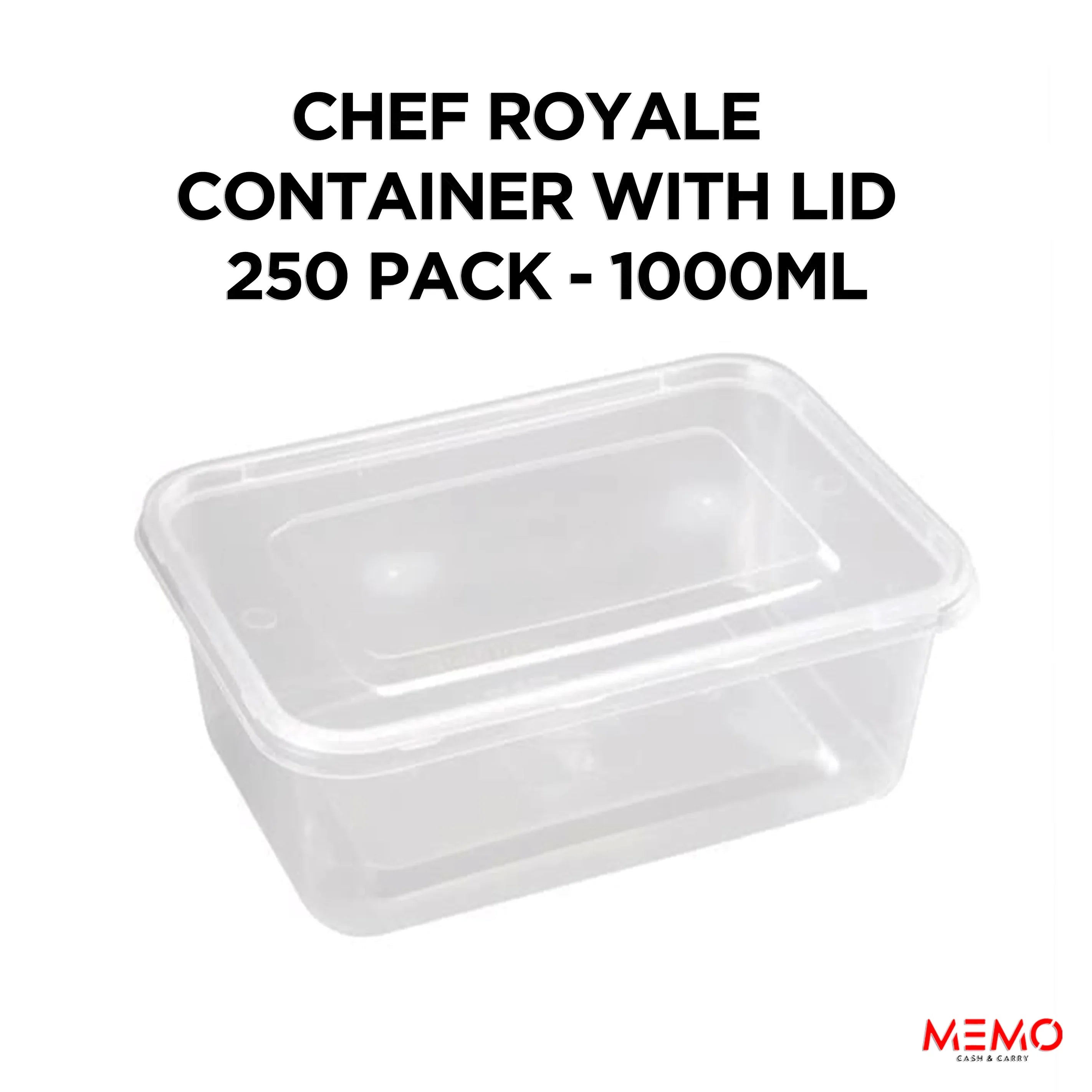 CHEF ROYALE 1000ML PLASTIC MICROWAVE CONTAINER WITH LID 250 PACK - Memo Cash and Carry 