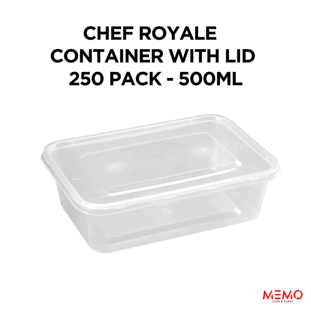 CHEF ROYALE 500ML PLASTIC MICROWAVE CONTAINER WITH LID 250 PACK - Memo Cash and Carry 