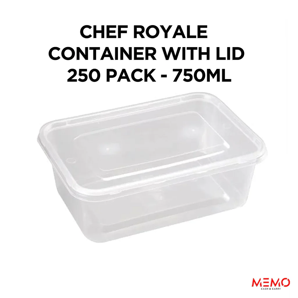 CHEF ROYALE 750ML PLASTIC MICROWAVE CONTAINER WITH LID 250 PACK - Memo Cash and Carry 