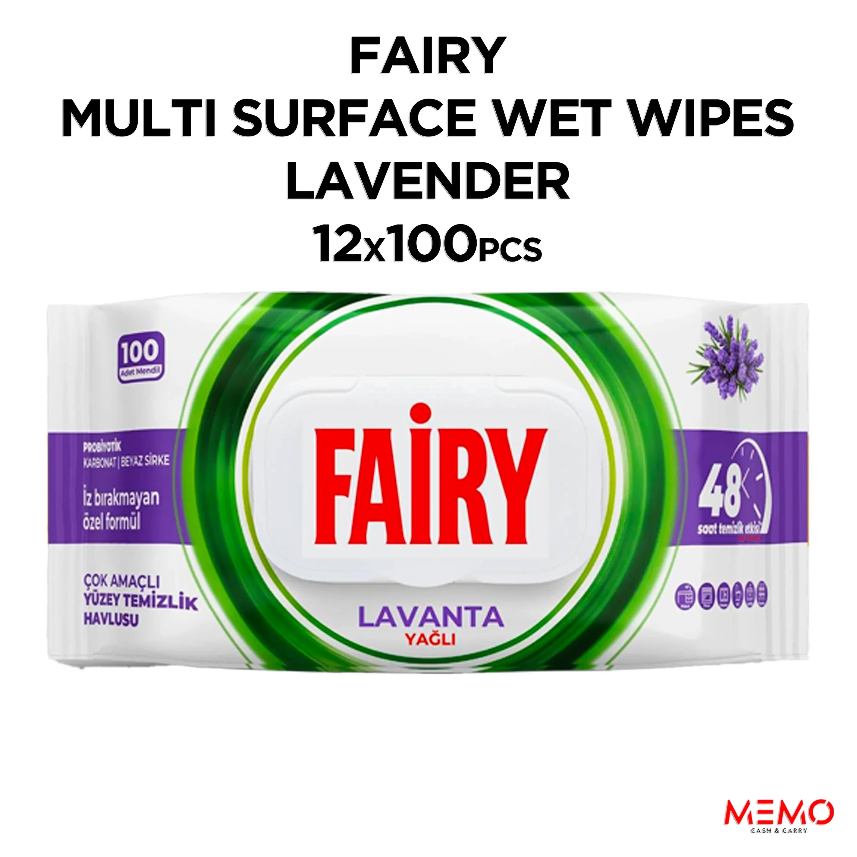 FAIRY MULTI SURFACE WET WIPES LAVENDER 12 x 100pcs - Memo Cash and Carry 