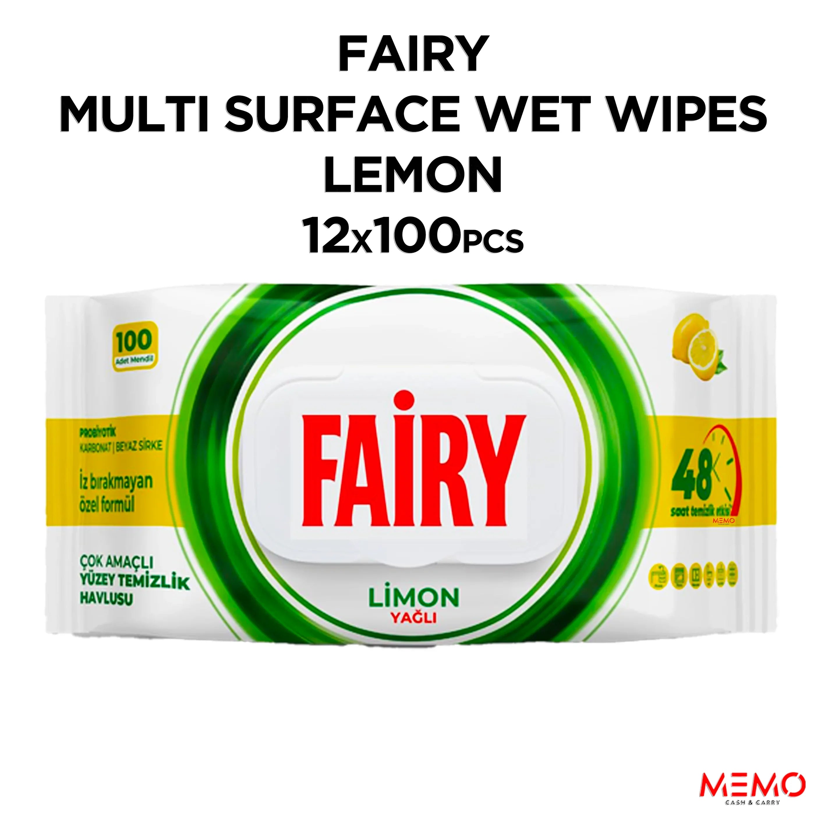 FAIRY MULTI SURFACE WET WIPES LEMON 12 x 100pcs - Memo Cash and Carry 
