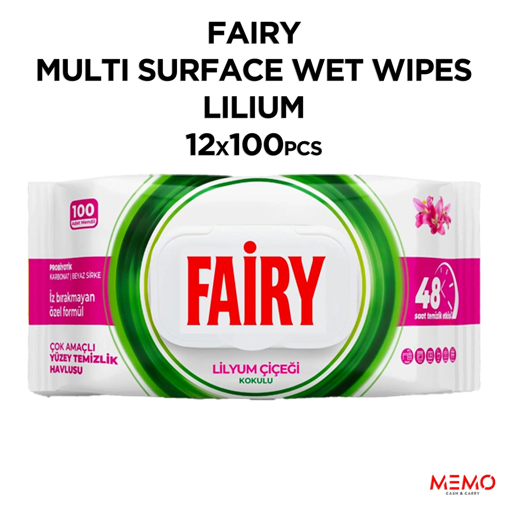 FAIRY MULTI SURFACE WET WIPES LILIUM 12 x 100pcs - Memo Cash and Carry 