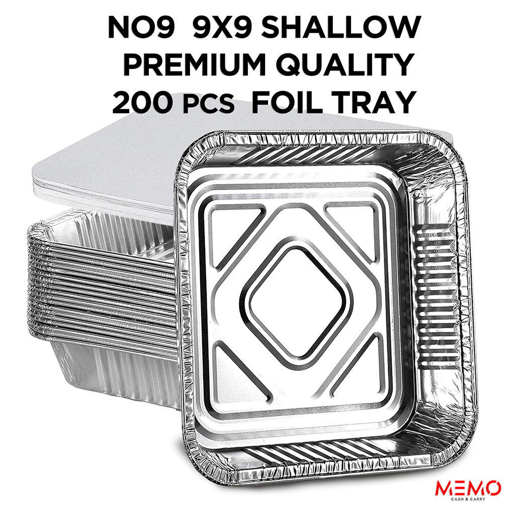 No9 9x9 Shallow Premium Quality Foil Tray 200pcs – shallow premium aluminum foil food tray product image
