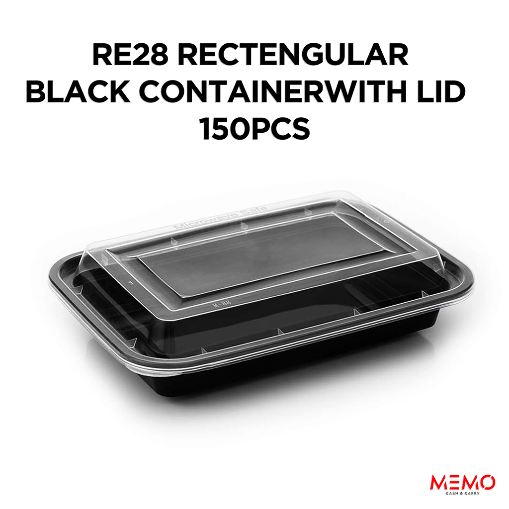 RE28 Rectangular Black Container with Lid 1x150 – rectangular black food storage container with lid product image
