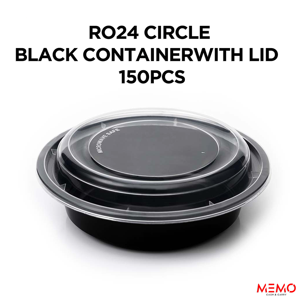 RO24 Circle Black Container with Lid 1x150 – round black food storage container with lid product image

