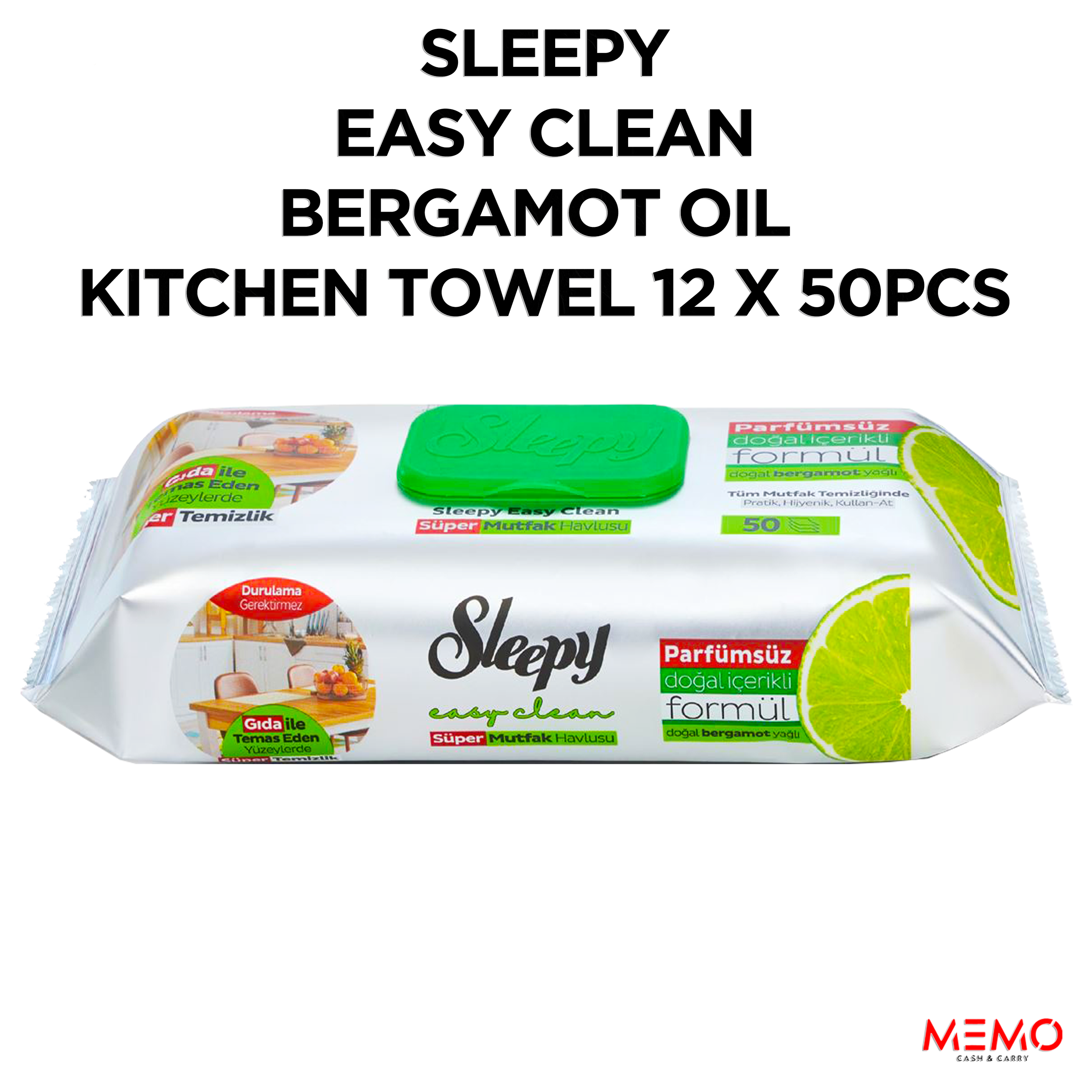 Sleepy Easy Clean Bergamot Oil Kitchen Towel 50pcs x 12 Packs – bergamot oil–infused kitchen cleaning wipes product image

