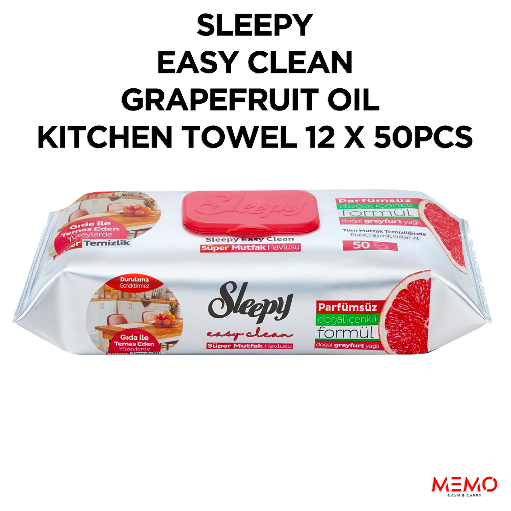 Sleepy Easy Clean Grapefruit Oil Kitchen Towel 50pcs x 12 Packs – grapefruit oil–infused kitchen cleaning wipes product image
