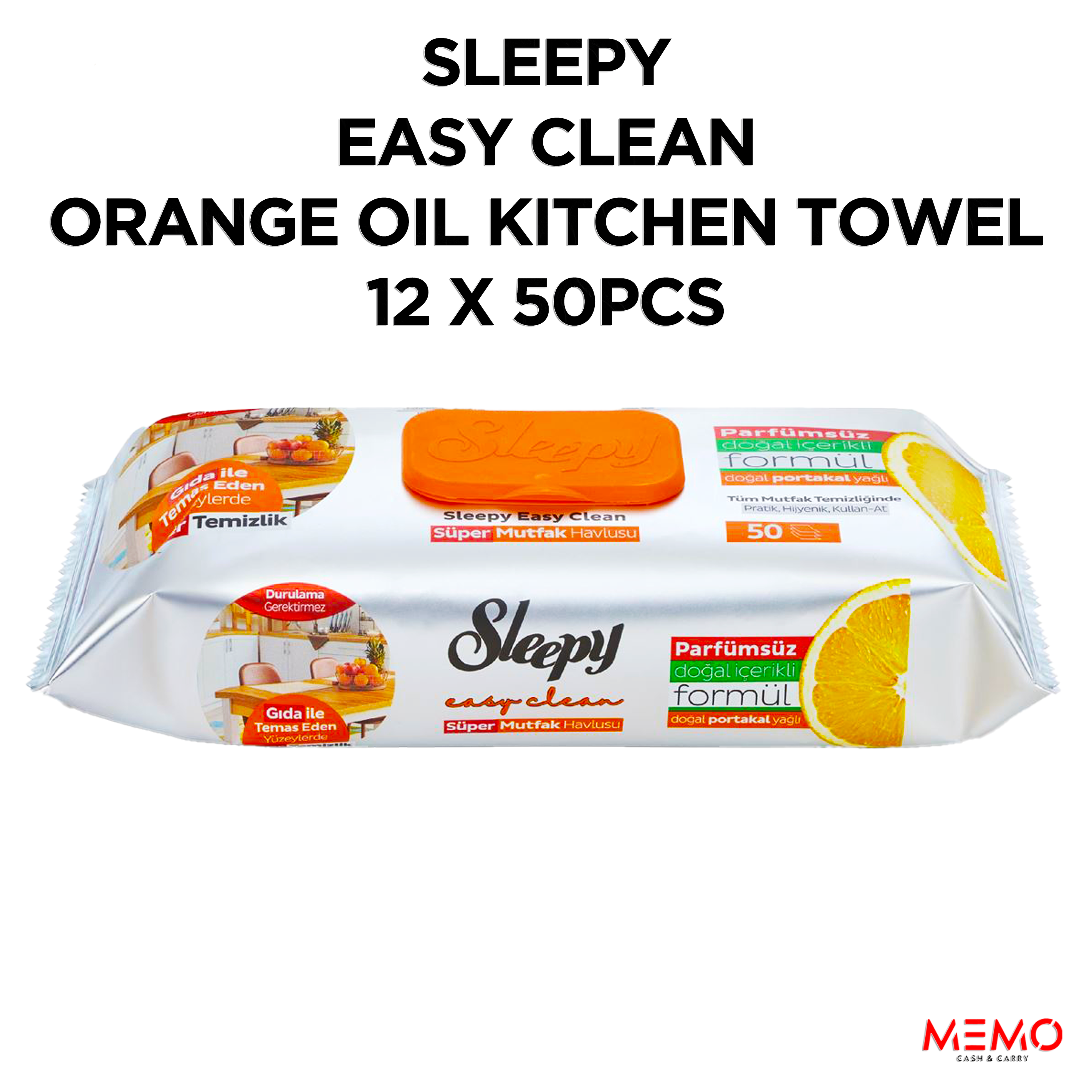 Sleepy Easy Clean Orange Oil Kitchen Towel 50pcs x 12 Packs – orange oil–infused kitchen cleaning wipes product image
