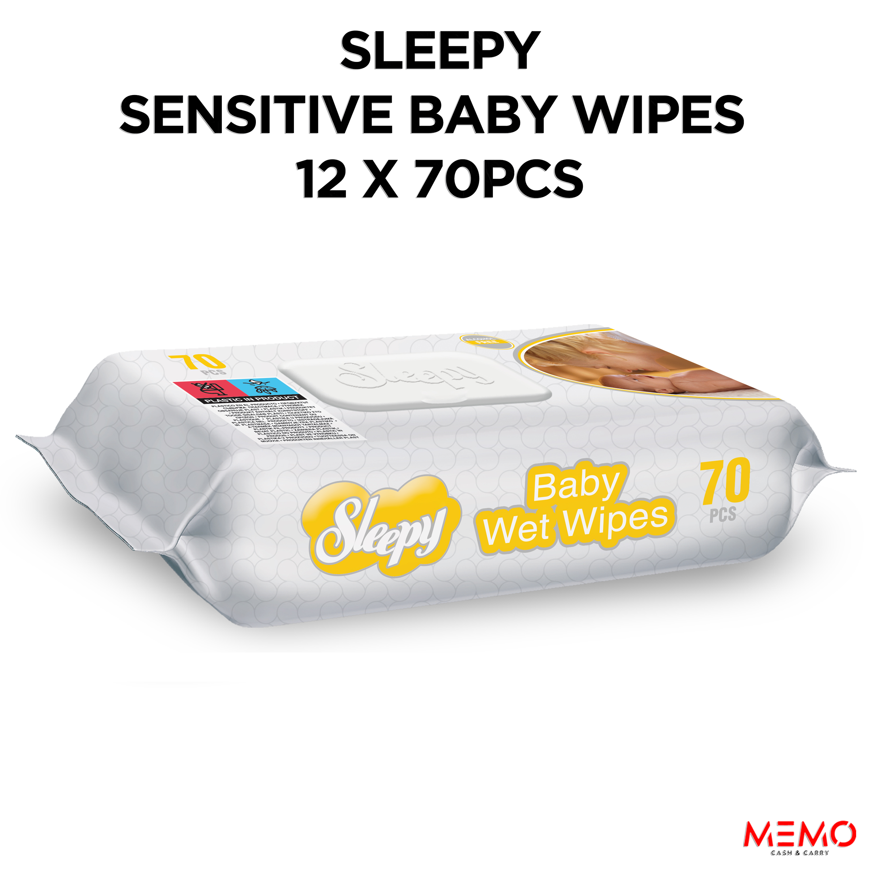 Sleepy Sensitive Baby Wipes — 12 x 70 pcs case, gentle formula for newborn sensitive skin, dermatologically tested, UK wholesale