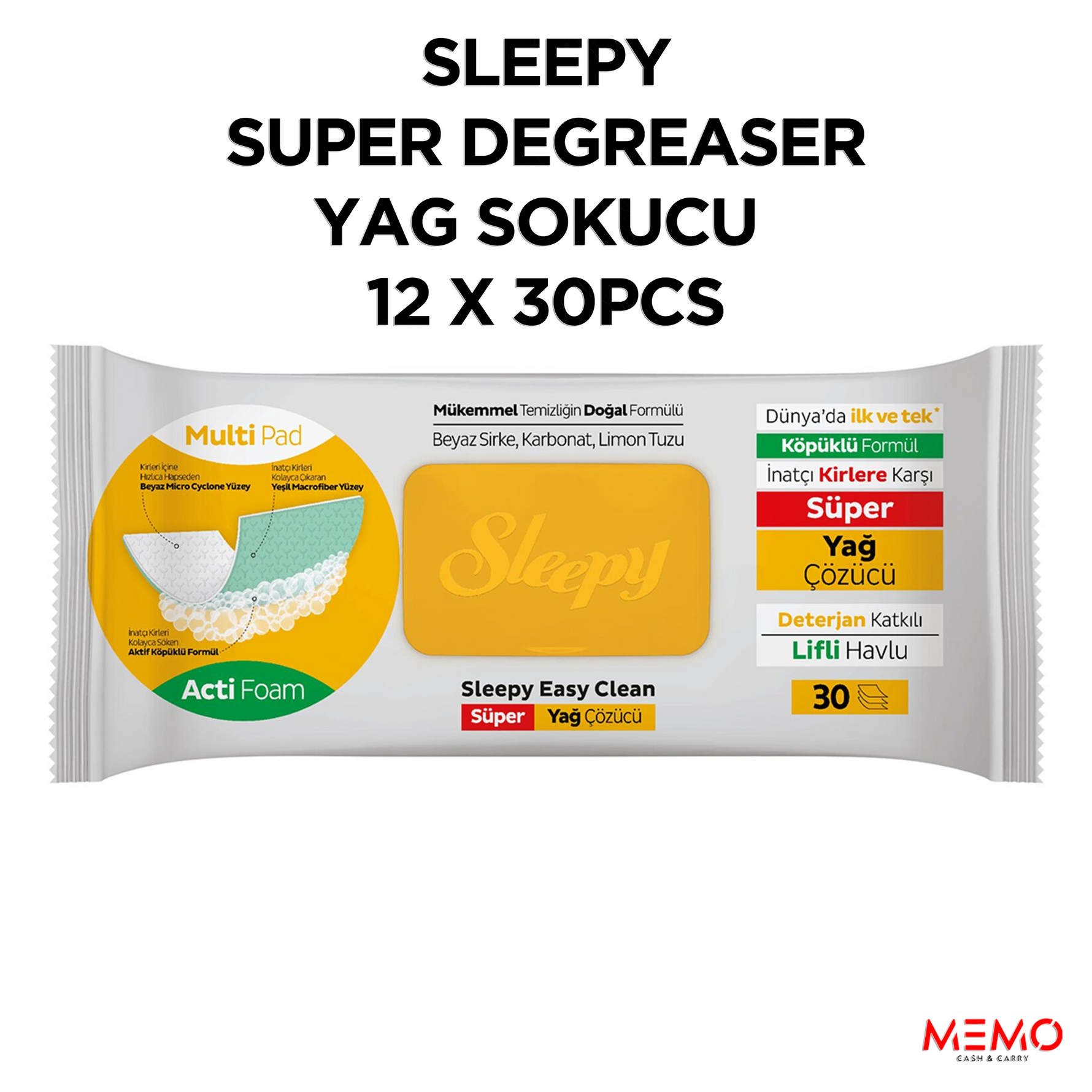 Sleepy Easy Clean Super Degreaser Multi Surface Cleaning Wipes 12 x 30pcs – powerful multi-surface degreasing cleaning wipes product image
