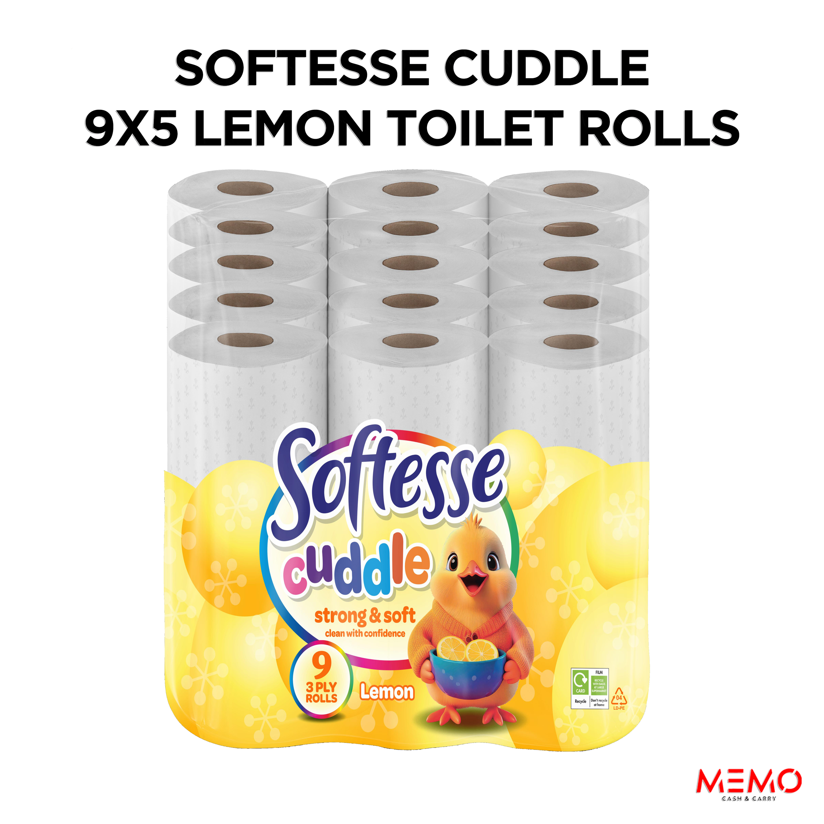 Softesse Cuddle 9x5 Lemon Toilet Rolls 45 Rolls – soft lemon-scented toilet tissue product image
