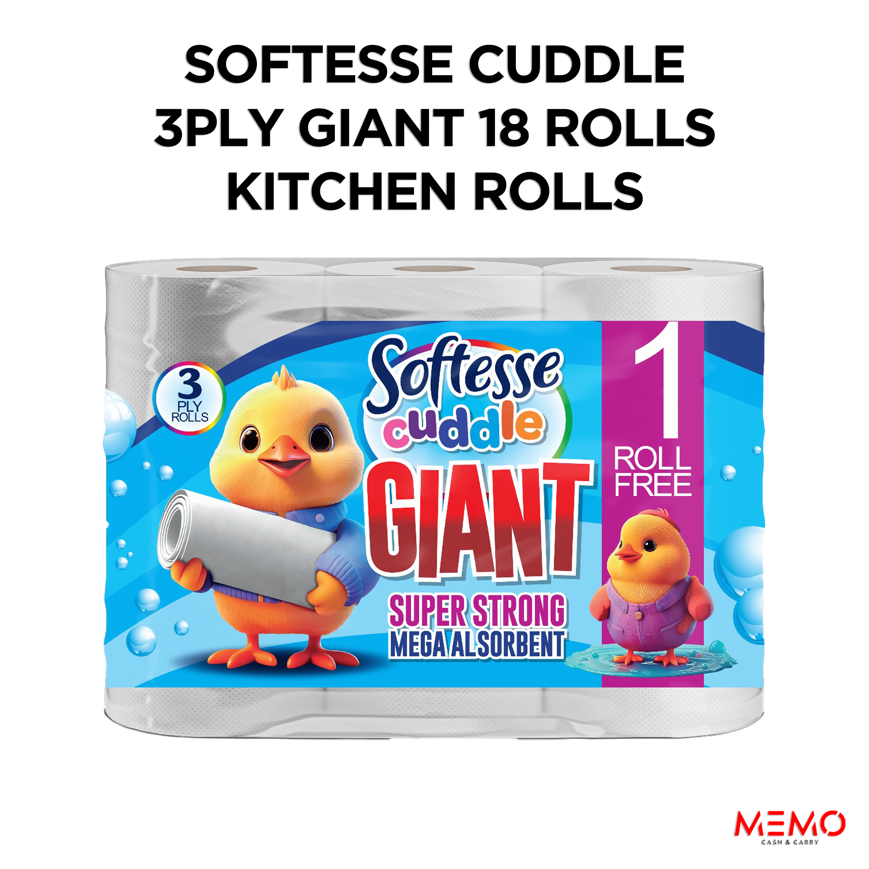 Softesse Cuddle 3ply Giant 18 Kitchen Rolls – extra-strong three-ply giant kitchen paper towel rolls product image
