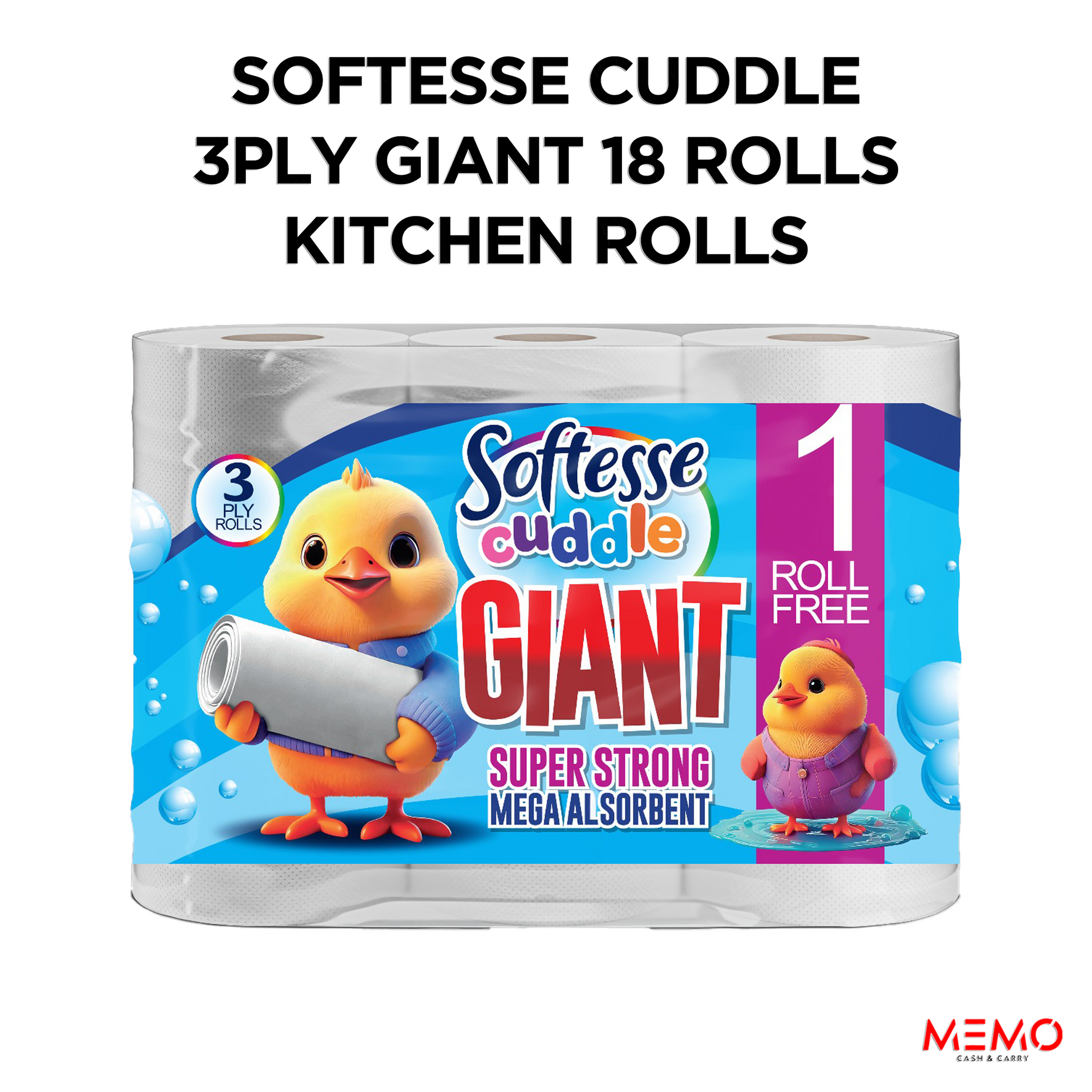 Softesse Cuddle 3ply Giant 18 Kitchen Rolls – extra-strong three-ply giant kitchen paper towel rolls product image
