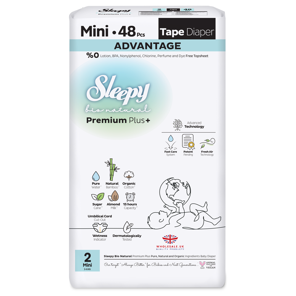 Sleepy Baby Nappies Size 2 Mini 3–6kg 1 x 48pcs Sleepy Bio Natural – soft eco-friendly baby diapers product image
