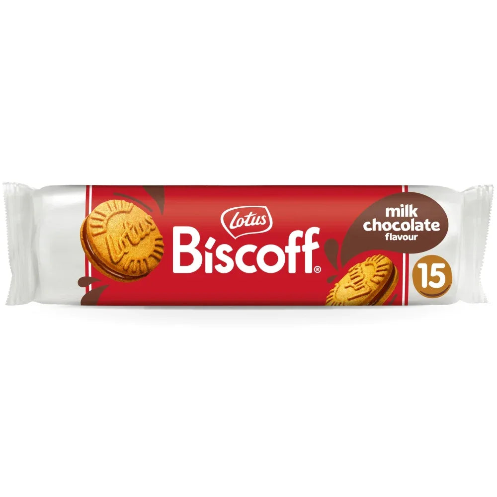 Lotus Biscoff Sandwich Milk Chocolate Cream Biscuits (9 Pack x 150G) - Memo Cash and Carry 