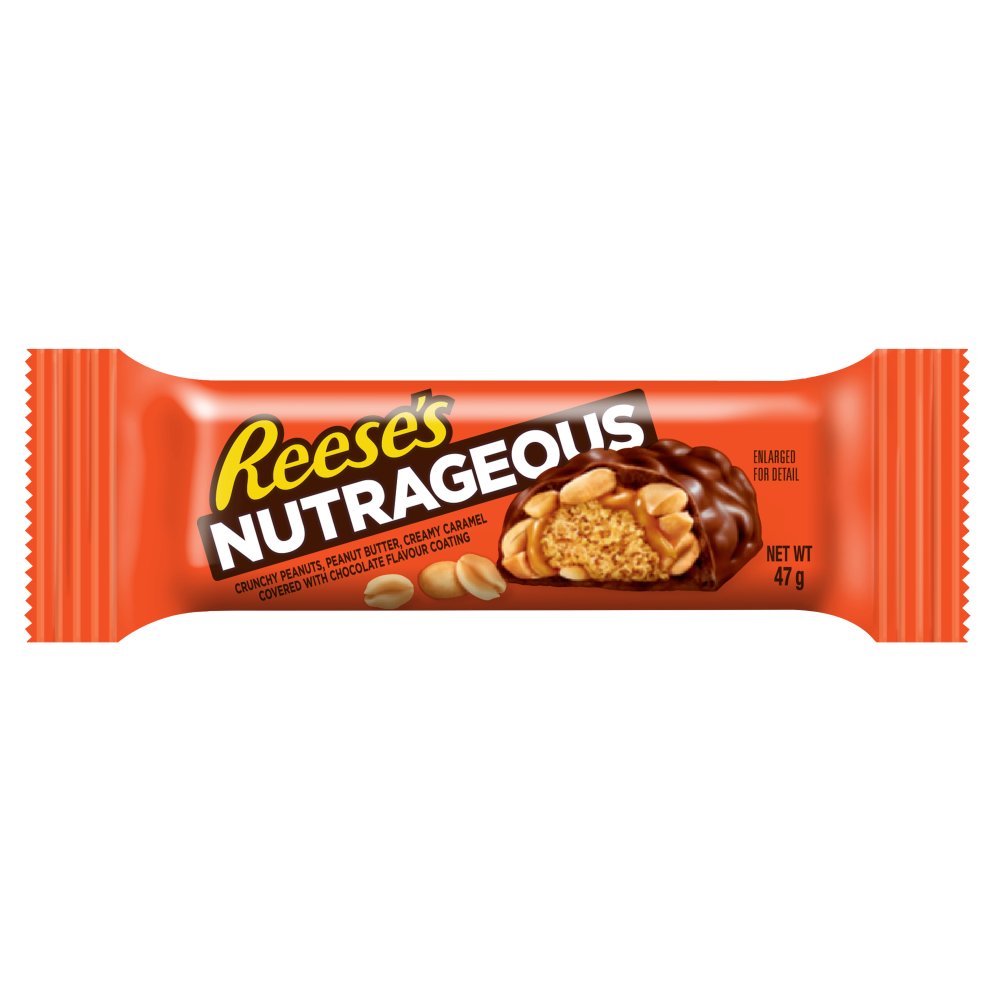 Reese's Nutrageous Bar (18 Packs x 47g) – product image of peanut, caramel, and peanut butter–filled chocolate bars
