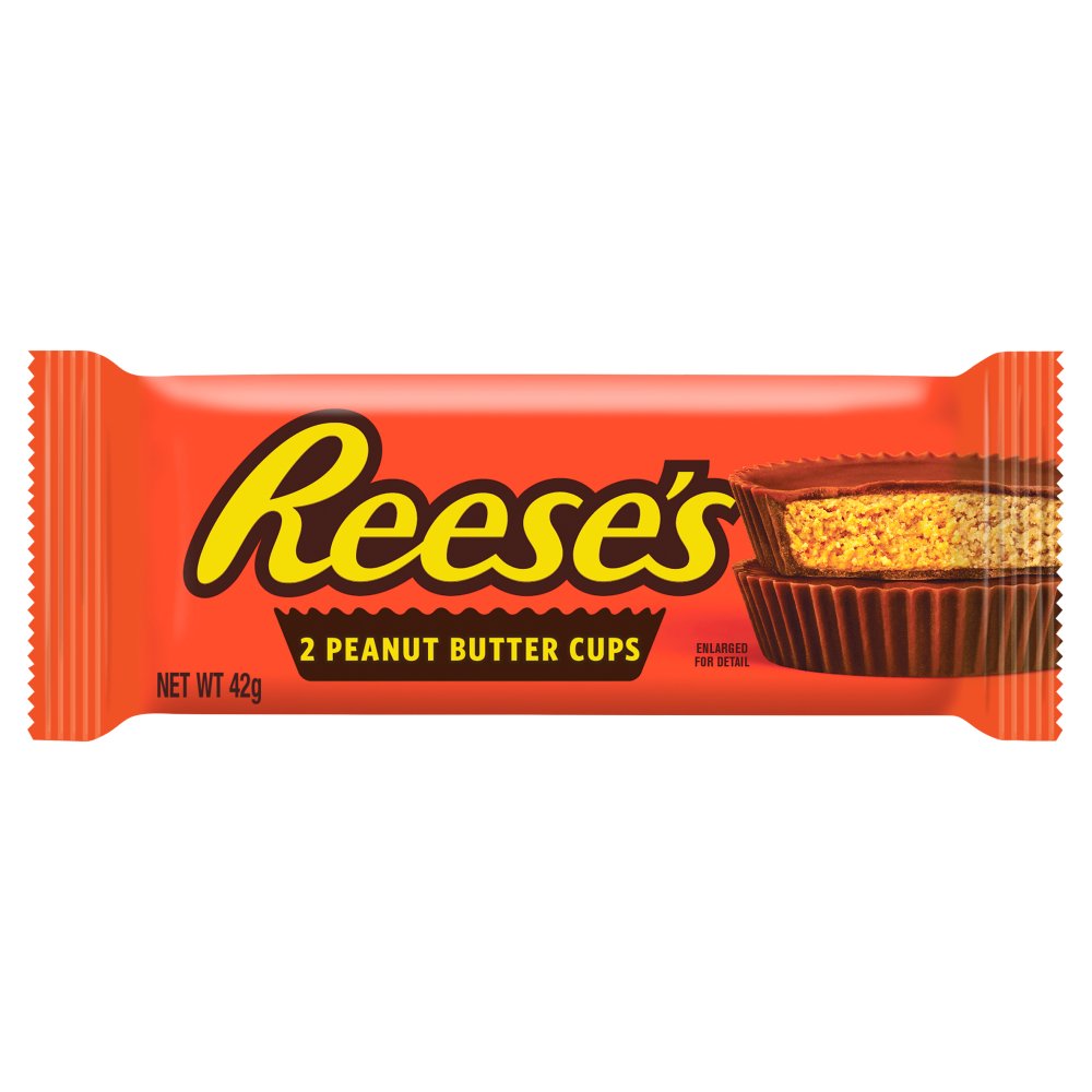 Reese's Milk Chocolate and Peanut Butter Cups 2 Pack (36 Packs x 42g) – product image of milk chocolate cups filled with creamy peanut butter
