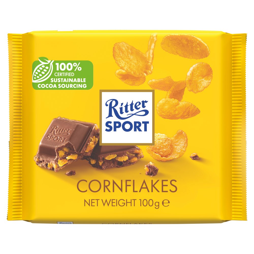 Ritter Sport Cornflakes (5 Packs x 100g) – product image of milk chocolate bars filled with crispy cornflakes
