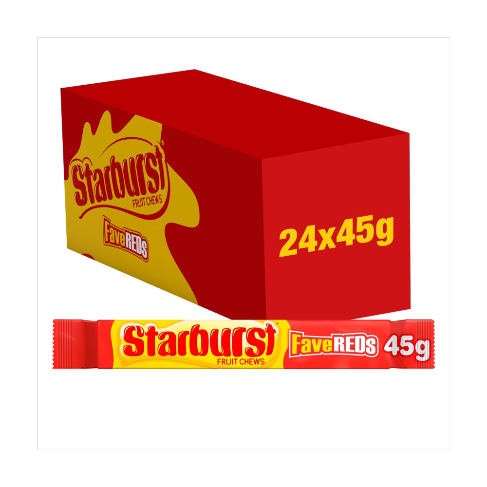 Starburst Fave Reds Chewy Sweets Fruit Flavoured (24 Packs x 45g) – product image of chewy candies in assorted red fruit flavours
