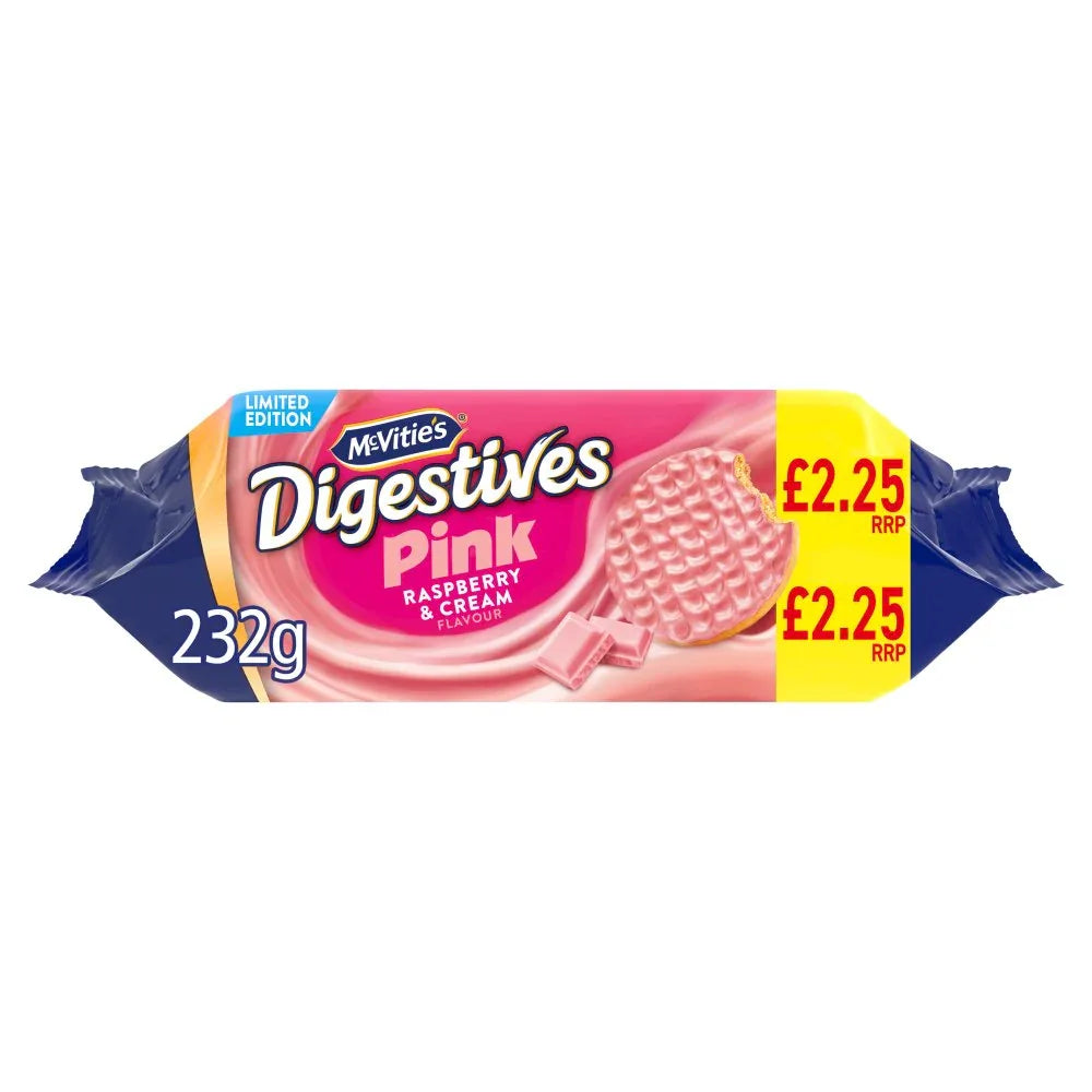 McVitie's Limited Edition Digestives Pink Raspberry & Cream Flavour (12 Packs x 232G) - Memo Cash and Carry 
