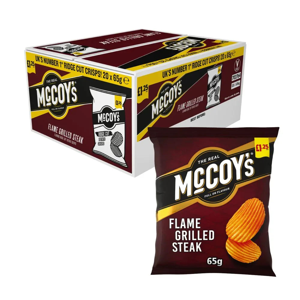 McCoy's Flame Grilled Steak Sharing Crisps (20 Packs x 65G) - Memo Cash and Carry 