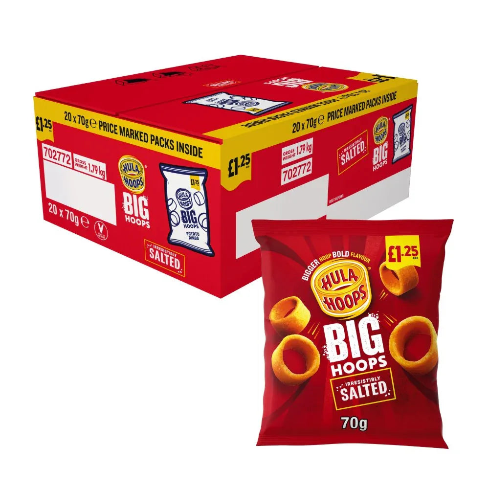 Hula Hoops Big Hoops Salted Crisps (20 Pack x 70G) - Memo Cash and Carry 