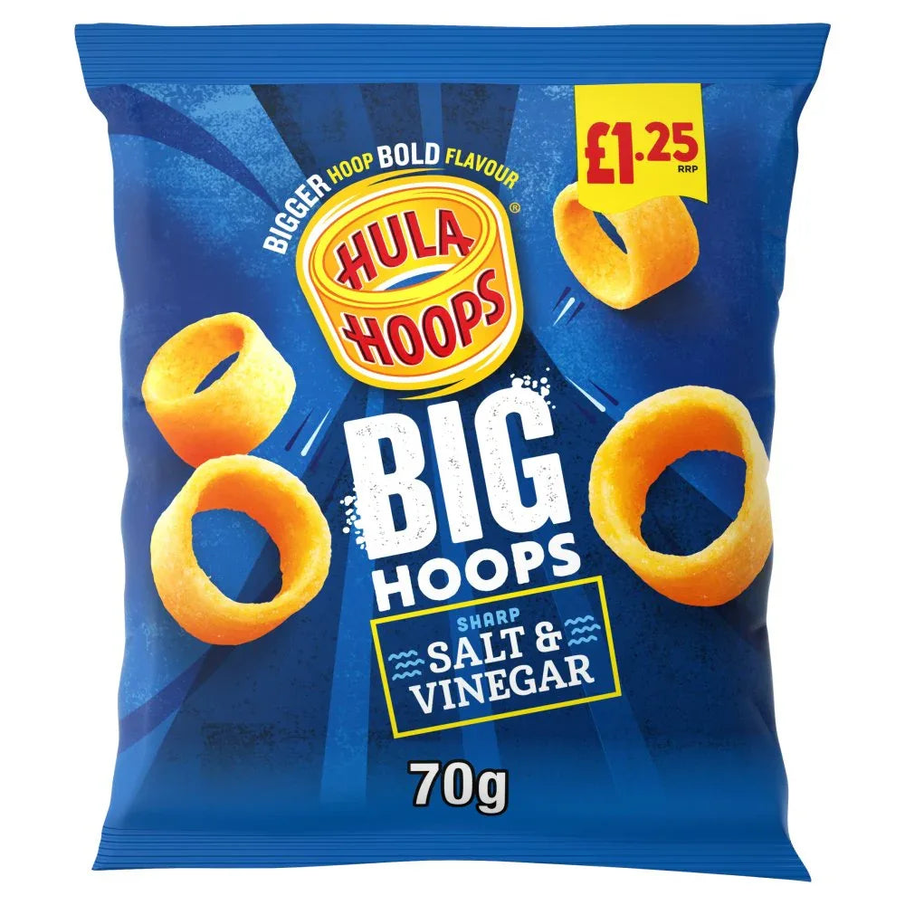 Hula Hoops Big Hoops Salt & Vinegar Crisps (20 Packs x 70G) - Memo Cash and Carry 