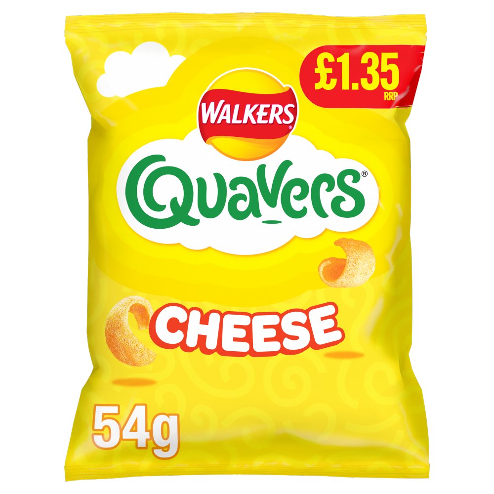 Walkers Quavers Cheese Snacks Crisps (18 Packs x 54g) – product image of light, curly cheese-flavoured potato snacks
