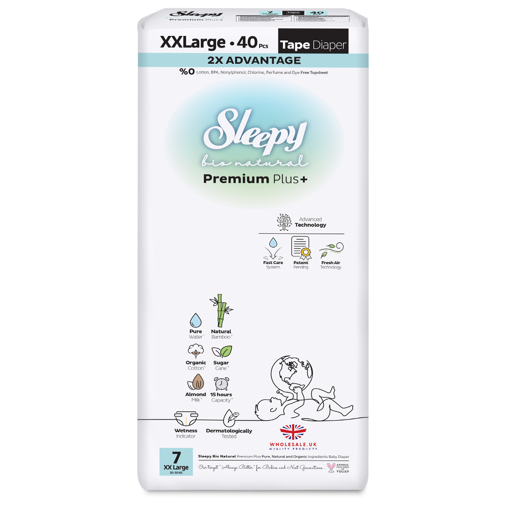 Sleepy Baby Nappies Size 7 XX Large 20–30kg 1 x 40pcs Sleepy Bio Natural – soft eco-friendly baby diapers product image
