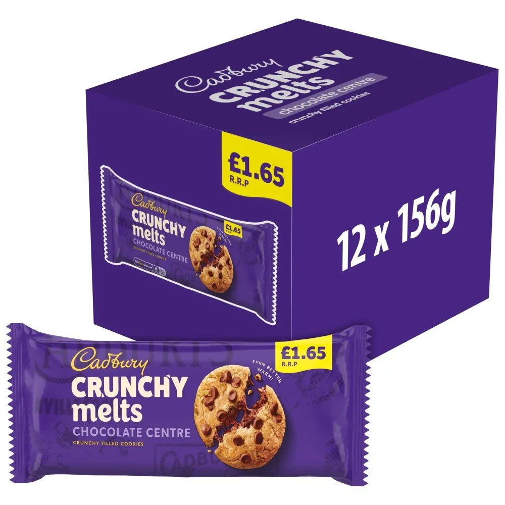 Cadbury Crunchy Melts Chocolate Centre Chocolate Chip Cookies (12 Pack x 156G) - Memo Cash and Carry 