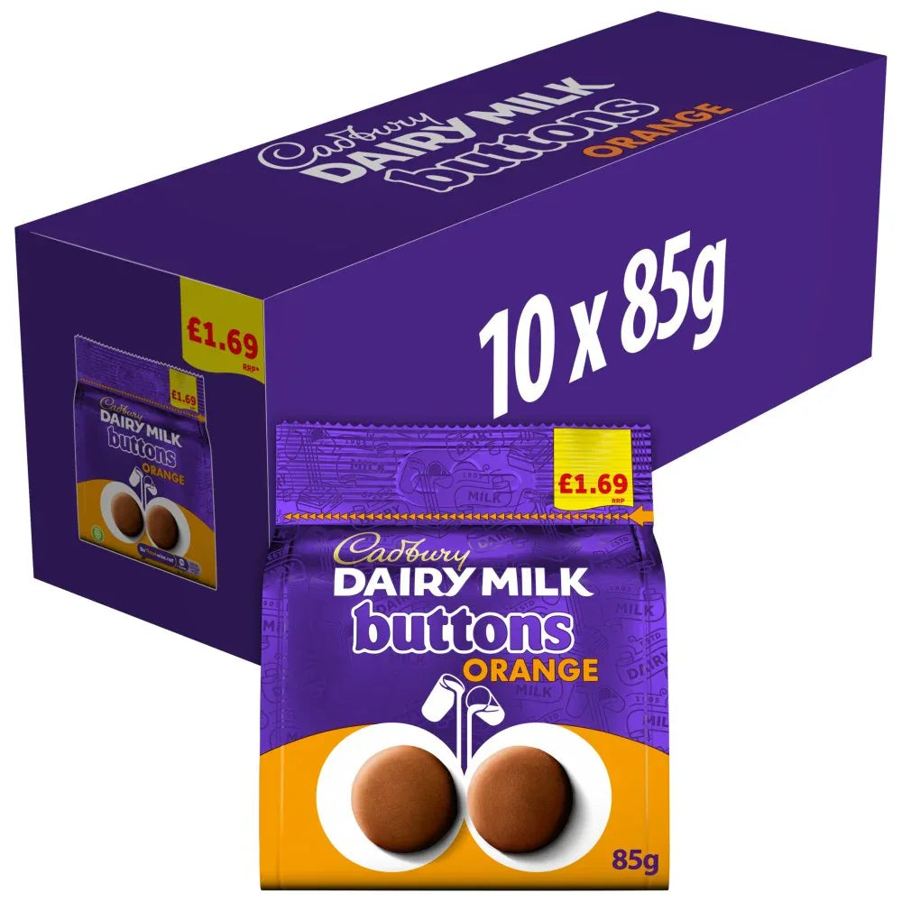 Cadbury Dairy Milk Chocolate Orange Buttons Bag (10 Packs x 85G) - Memo Cash and Carry 