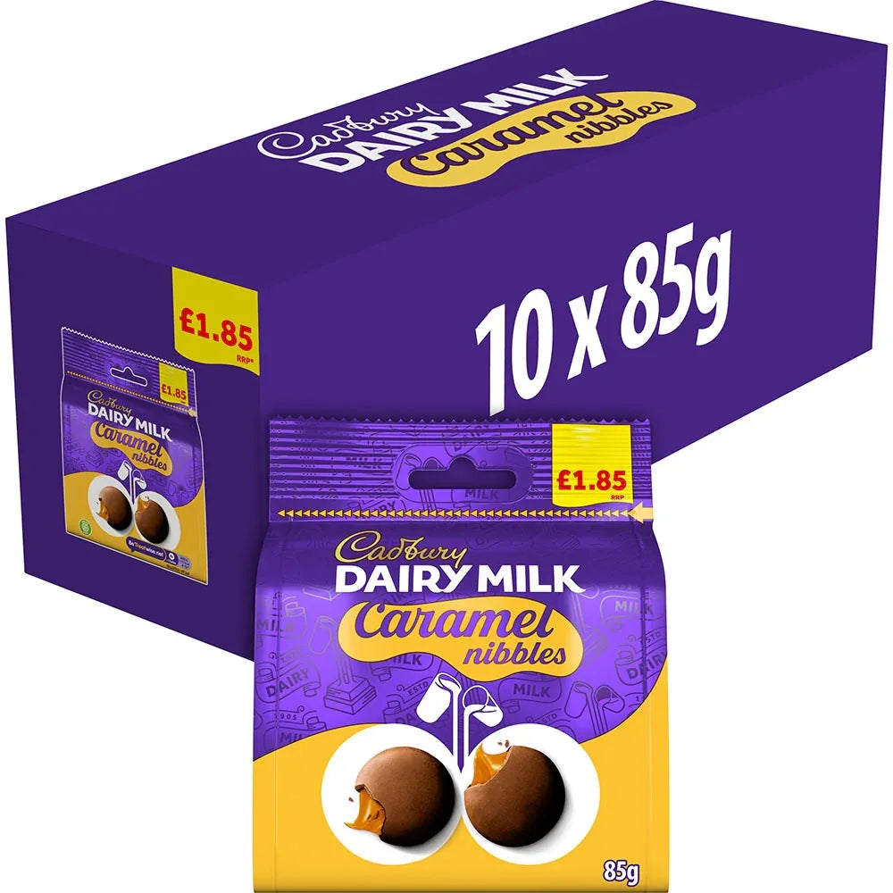 Cadbury Dairy Milk Chocolate Caramel Nibbles Bag (10 Packs x 85G) - Memo Cash and Carry 