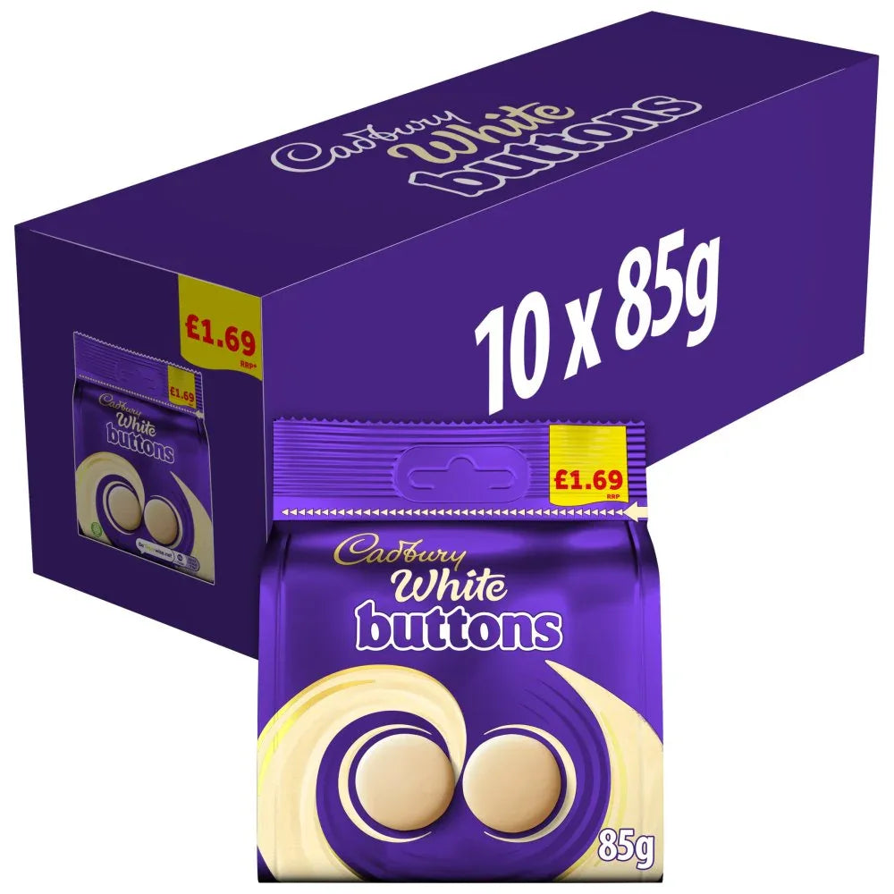 Cadbury White Chocolate Buttons Bag (10 Packs x 85G) - Memo Cash and Carry 