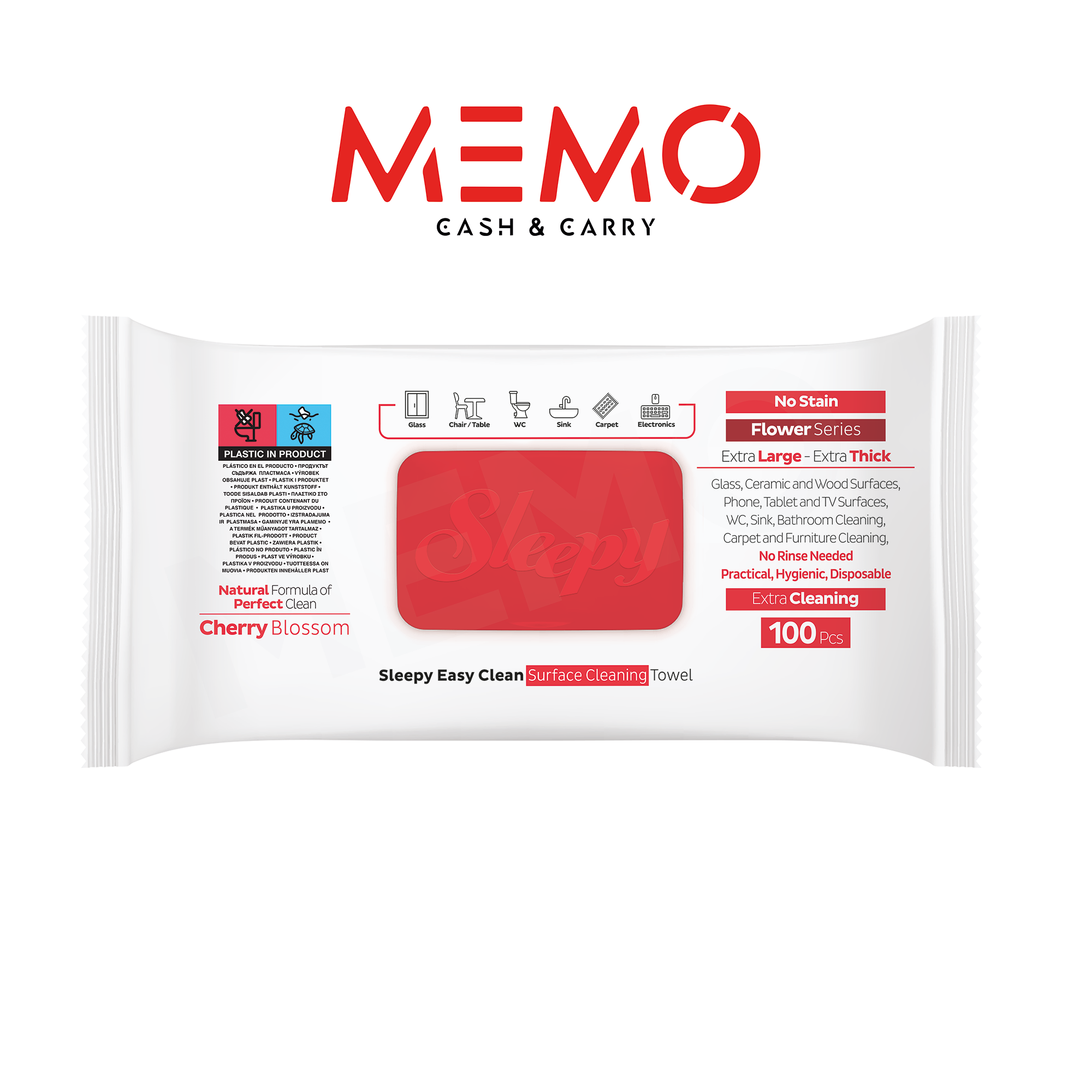 Sleepy Easy Clean Cherry Blossom Multi Surface Cleaning Wipes 6 x 100pcs – cherry blossom–scented multi-purpose cleaning wipes product image
