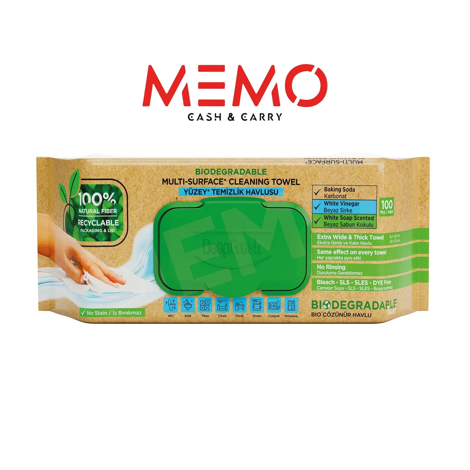 DEEP FRESH White Soap Scented Biodegradable Multi Surface Cleaning Wipes – 12 Packs x 100 Wipes - Memo Cash and Carry 