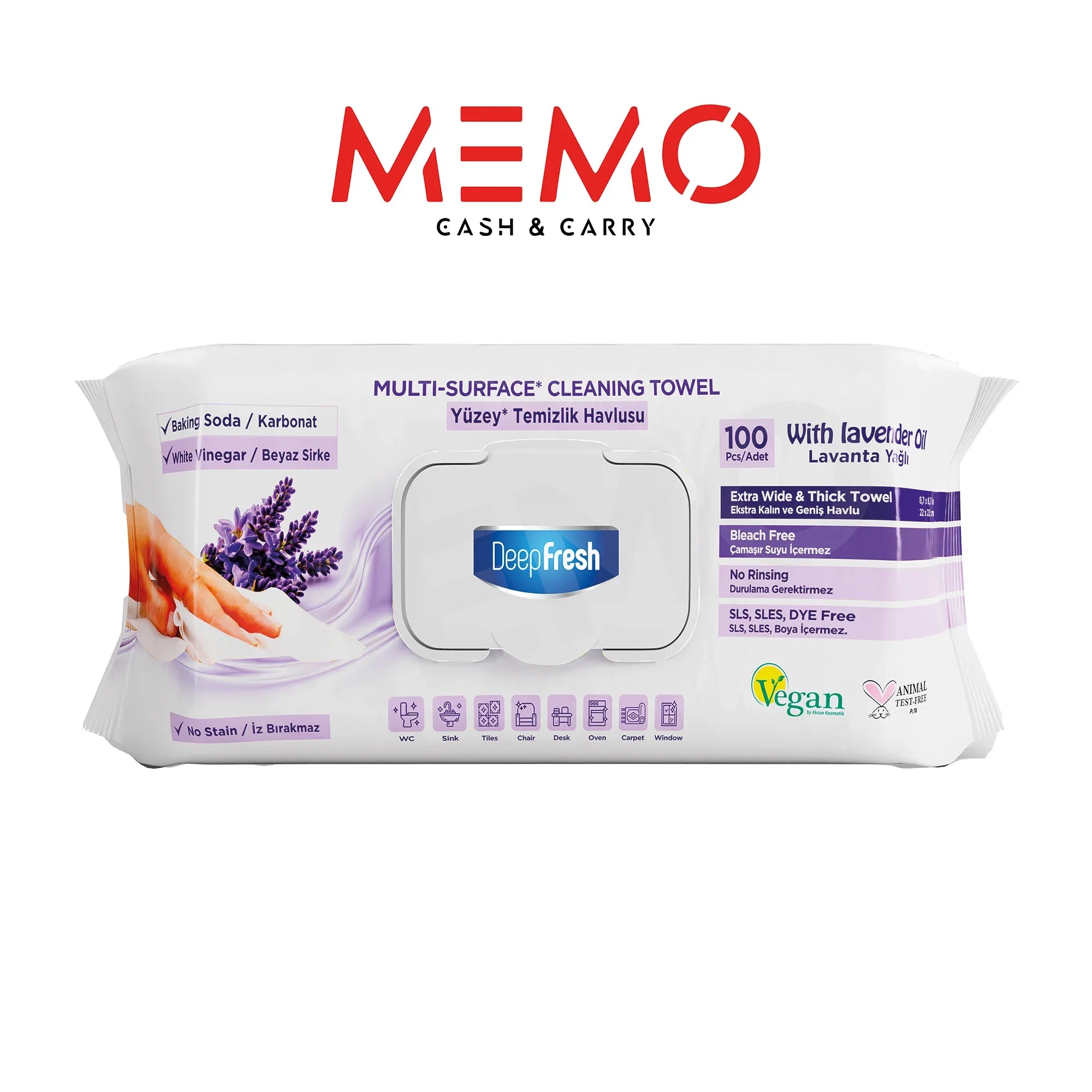 DEEP FRESH Lavender Scented Multi Surface Cleaning Wipes – 12 Packs x 100 Wipes - Memo Cash and Carry 