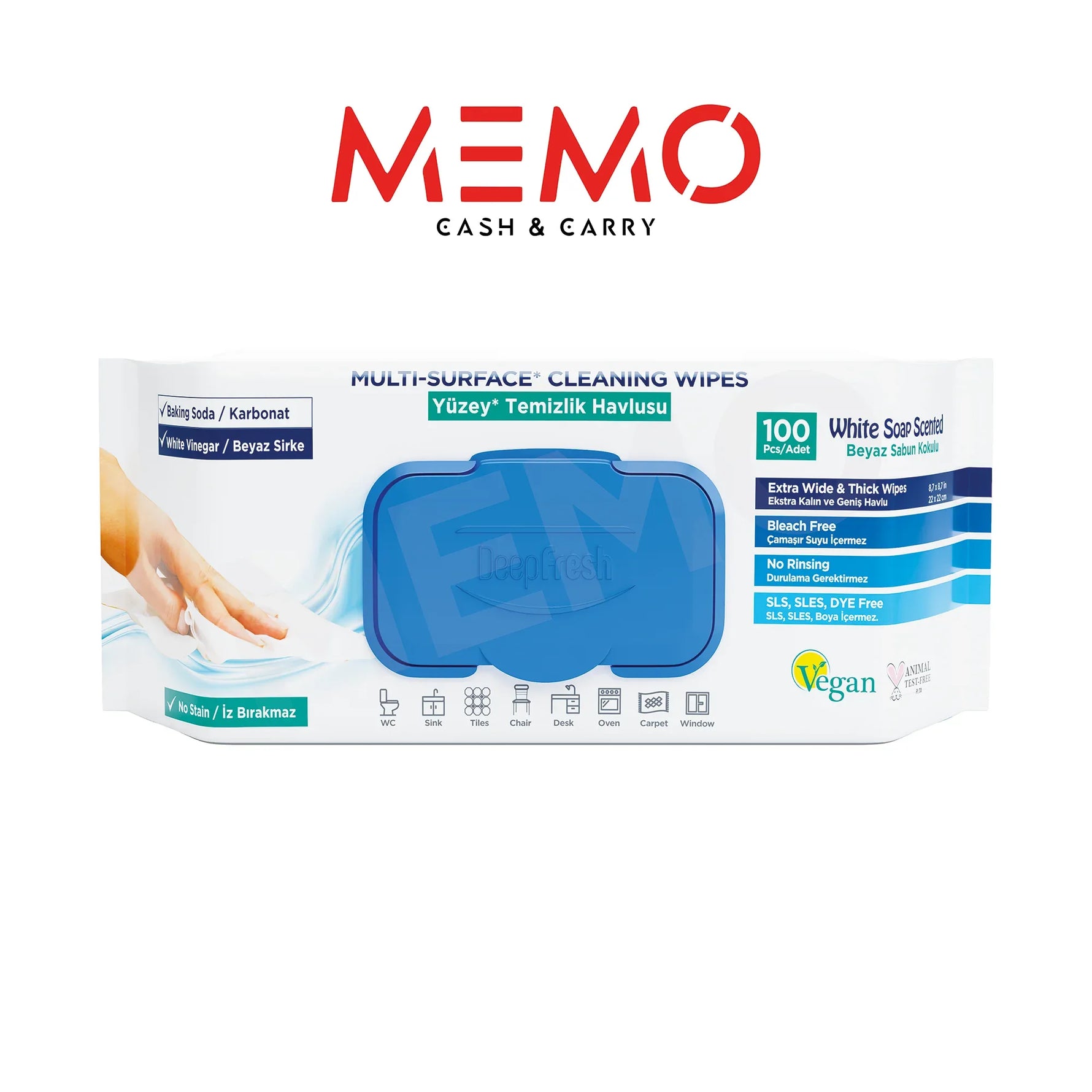 DEEP FRESH White Soap Scented Multi Surface Cleaning Wipes – 12 Packs x 100 Wipes - Memo Cash and Carry 