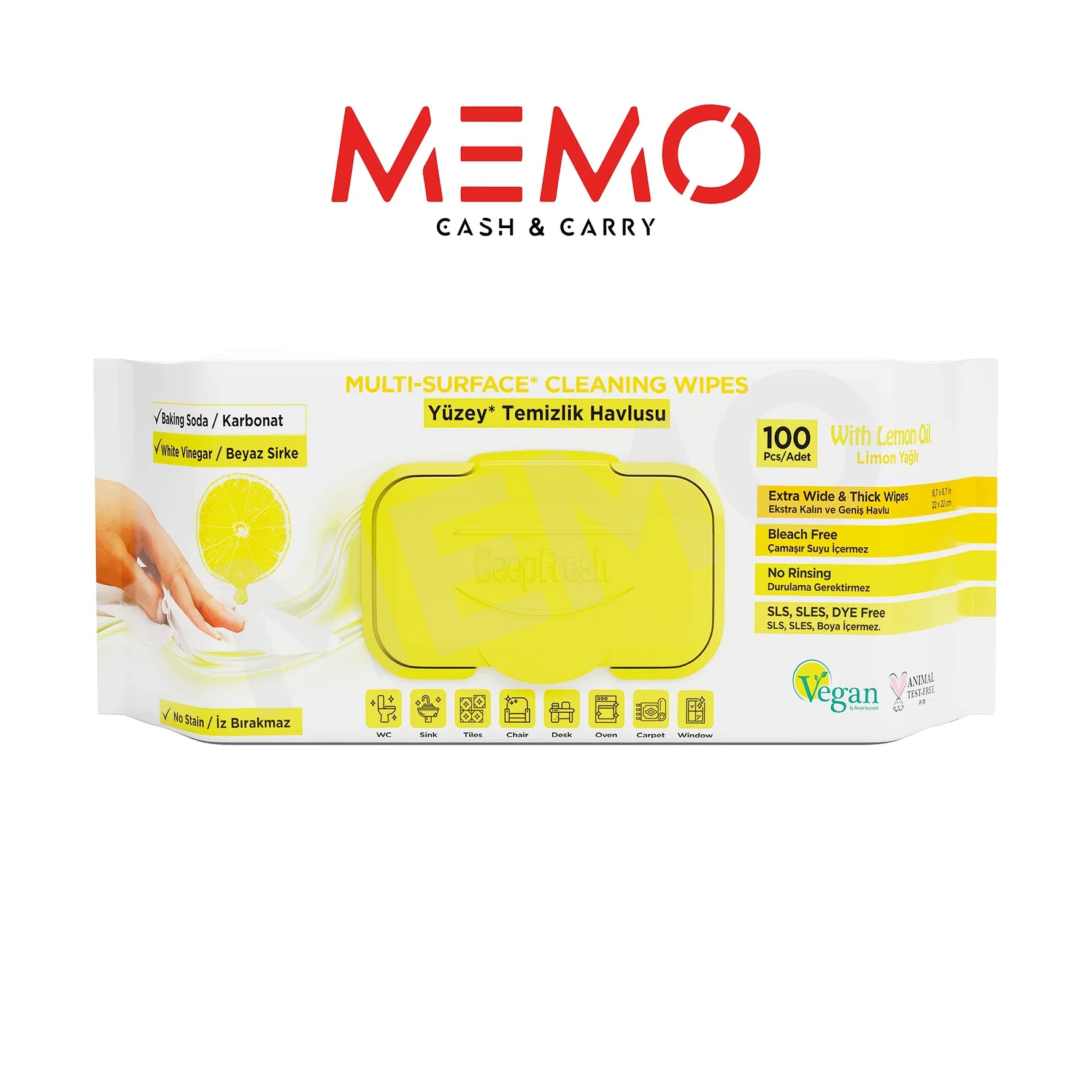 DEEP FRESH Lemon Scented Multi Surface Cleaning Wipes – 12 Packs x 100 Wipes - Memo Cash and Carry 