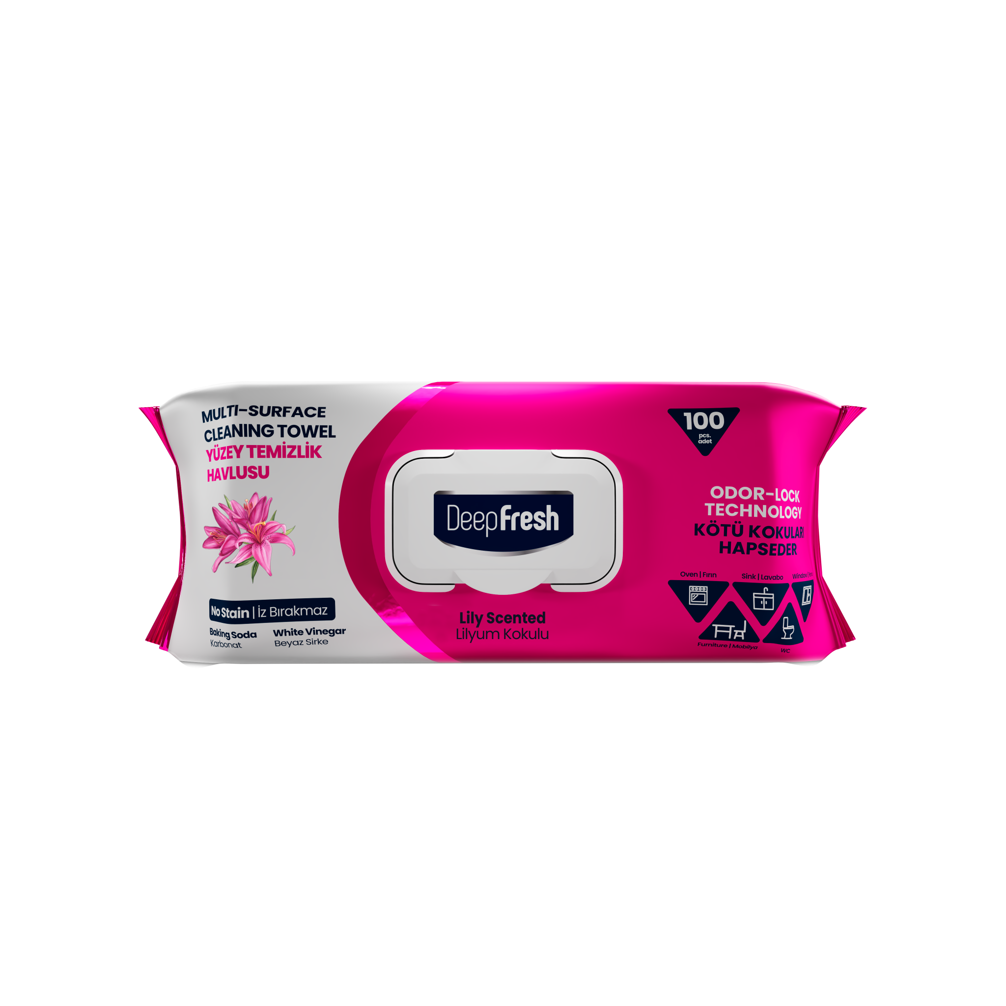 Deep Fresh Multi Surface Cleaning Wet Wipes Lilium 12 Packs x 100 Pcs