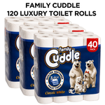 Family Cuddle 3-Ply Premium Toilet Rolls – 120 Rolls – Quilted Soft & Strong Toilet Tissue – Bulk Family Pack