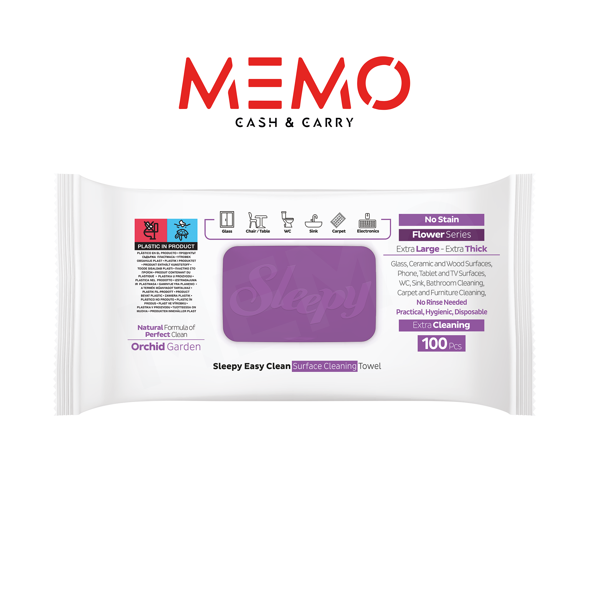 Sleepy Easy Clean Orchid Garden Multi Surface Cleaning Wipes 6 x 100pcs – orchid garden–scented multi-purpose cleaning wipes product image
