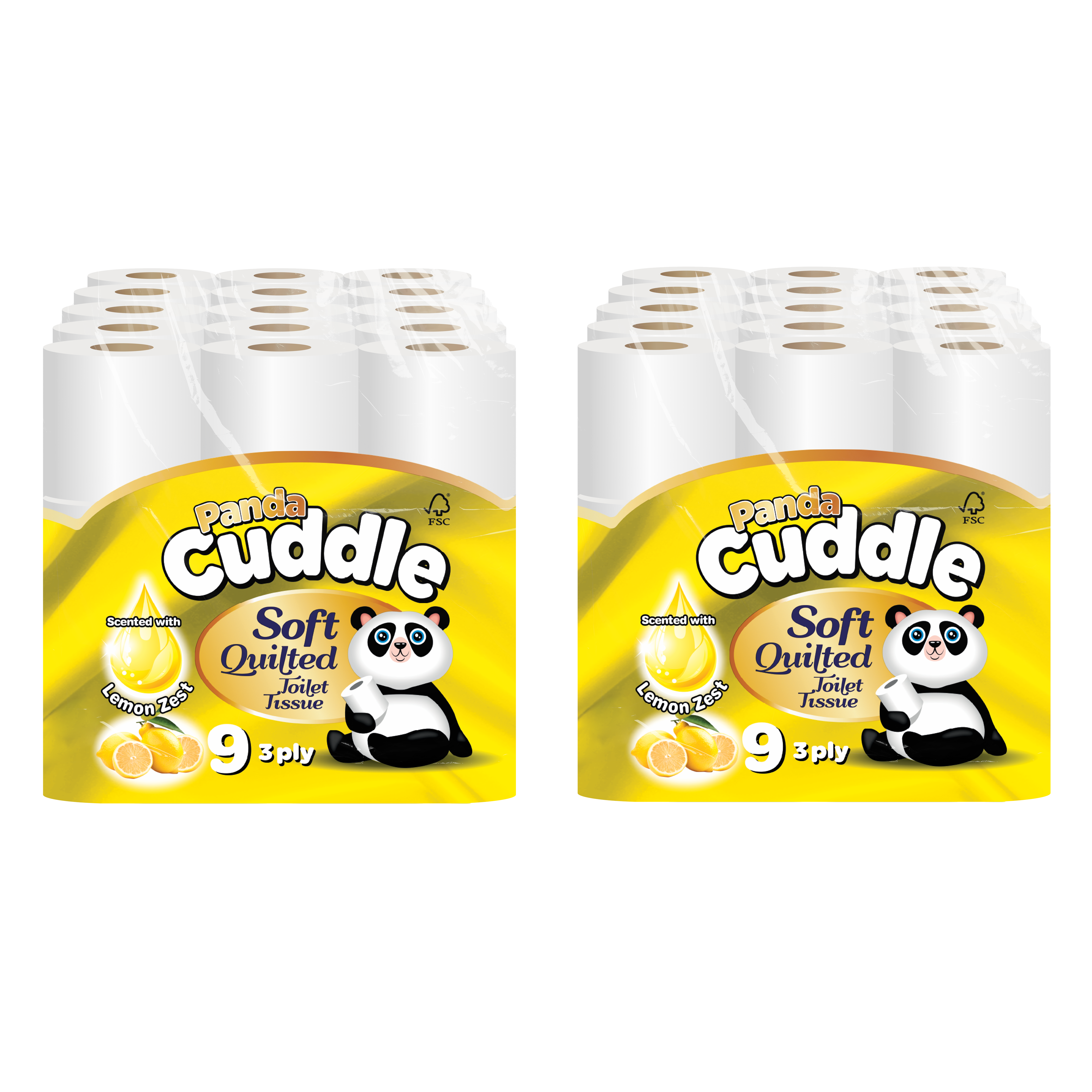 Panda Cuddle 3ply 90 Rolls Lemon – soft lemon-scented three-ply toilet tissue product image
