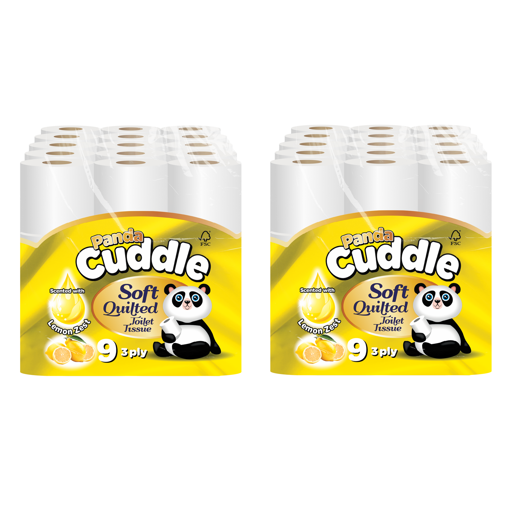 Panda Cuddle 3ply 90 Rolls Lemon – soft lemon-scented three-ply toilet tissue product image
