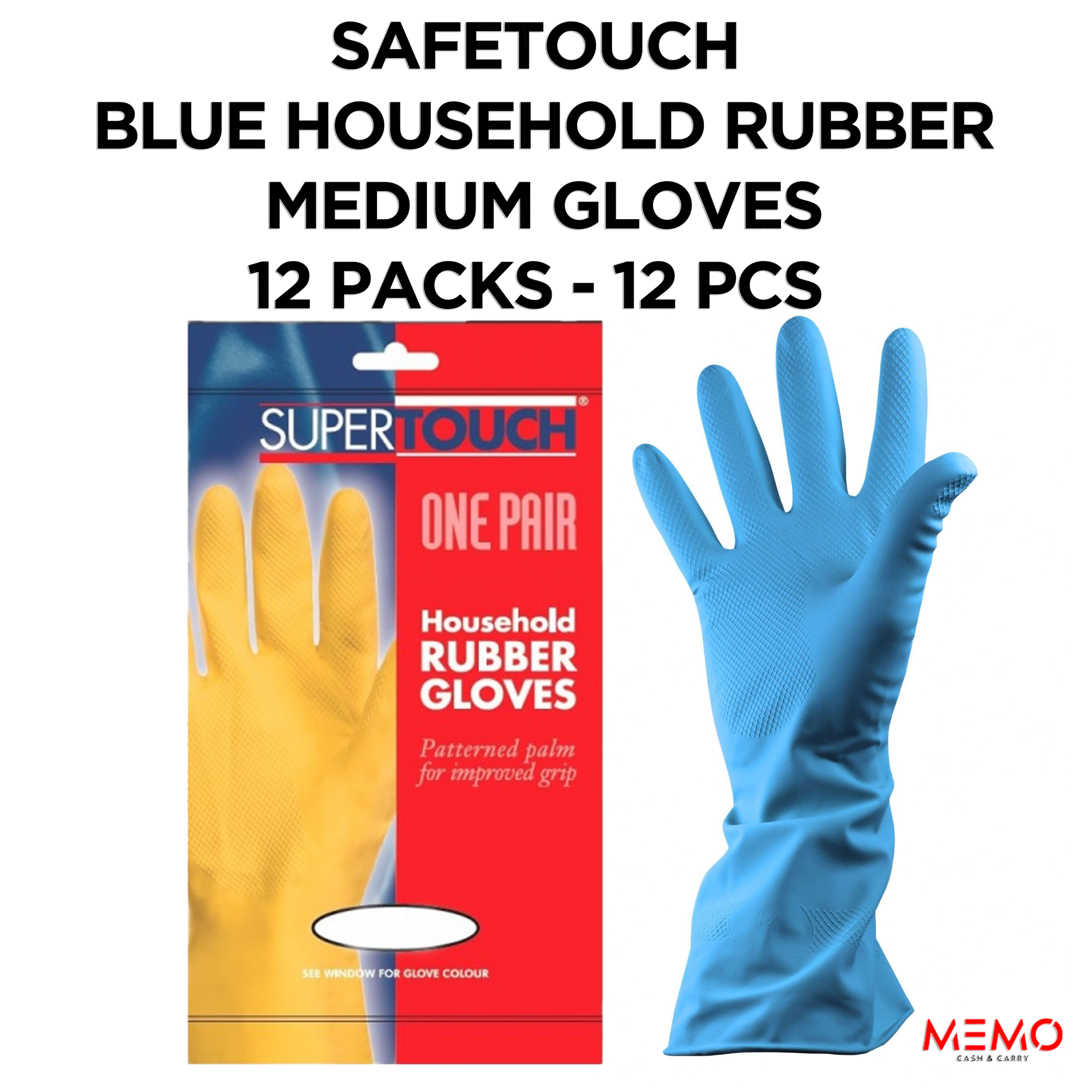 SAFETOUCH Blue Household Rubber Gloves (12 x 12 pcs, Medium) – product image of durable blue medium-size rubber cleaning gloves

