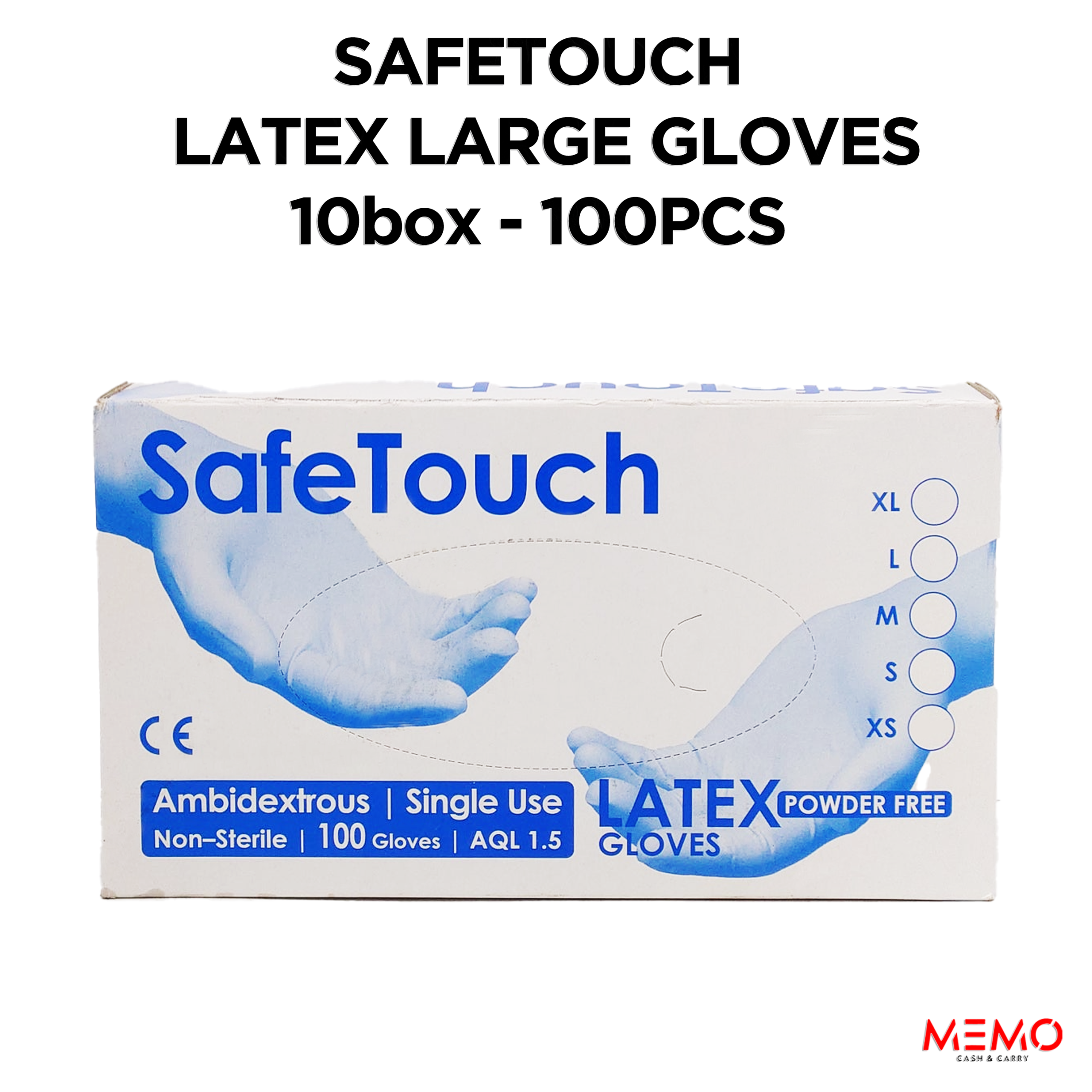 SAFETOUCH Natural Latex Powder-Free Gloves (10 x 100 pcs, Large) – product image of durable large-size natural latex disposable gloves, powder-free
