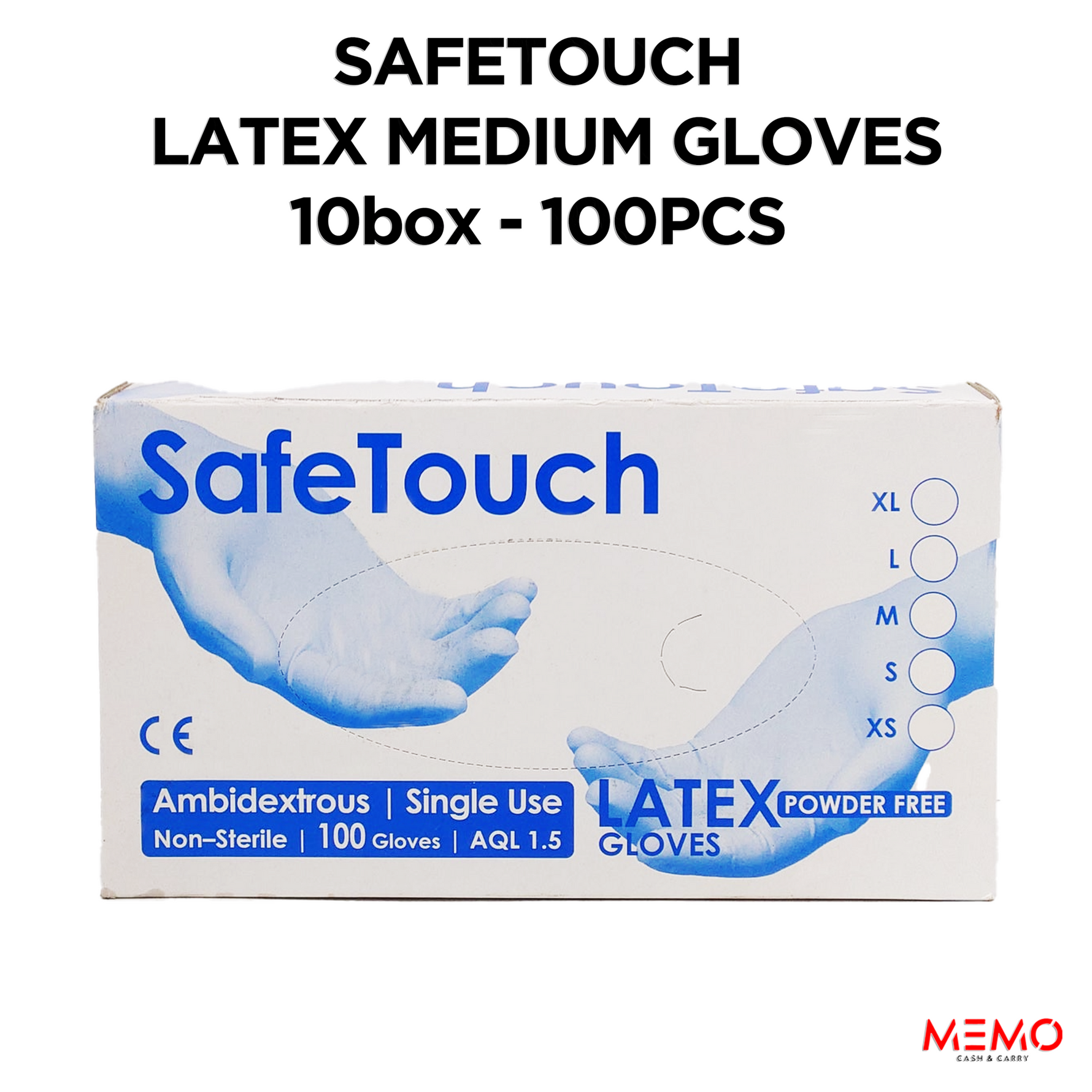SAFETOUCH Natural Latex Powder-Free Gloves (10 x 100 pcs, Medium) – product image of durable medium-size natural latex disposable gloves, powder-free
