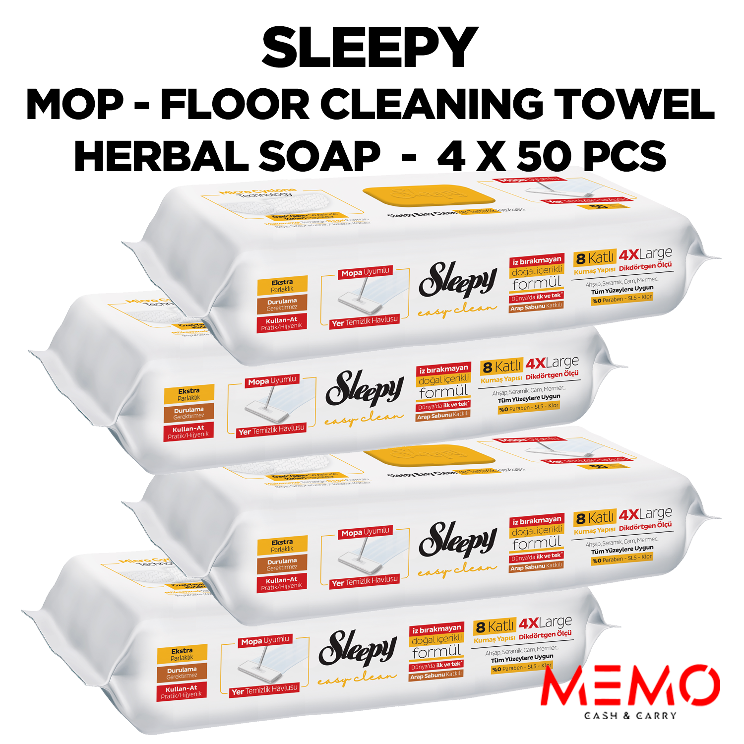 Sleepy Mop Floor Cleaning Towel Herbal Soap 50pcs x 4 Packs – herbal soap–scented floor cleaning mop wipes product image
