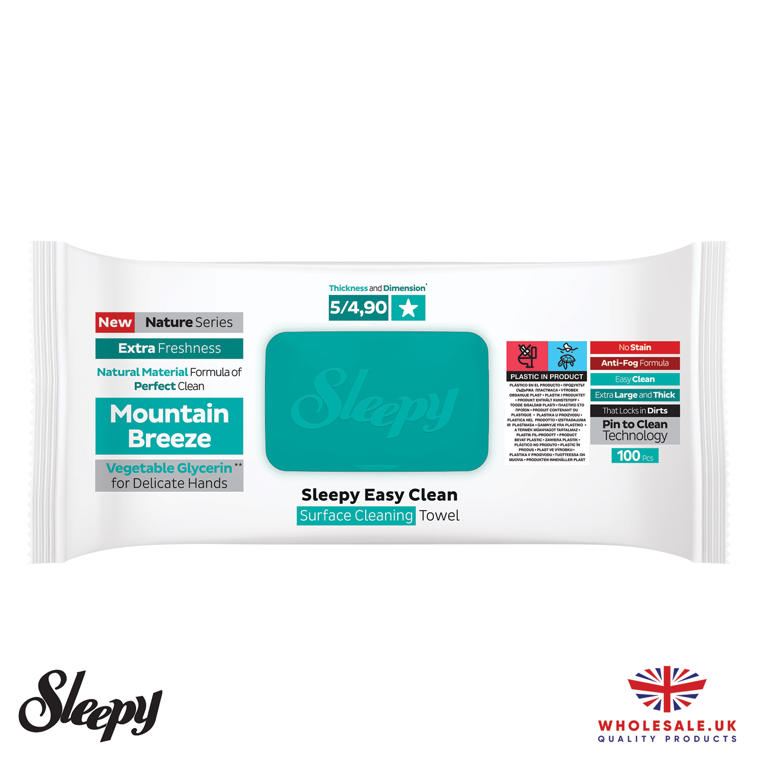 Multi surface cleaning wipes in Mountain Breeze fragrance, pack of 6 — wholesale bulk for UK businesses