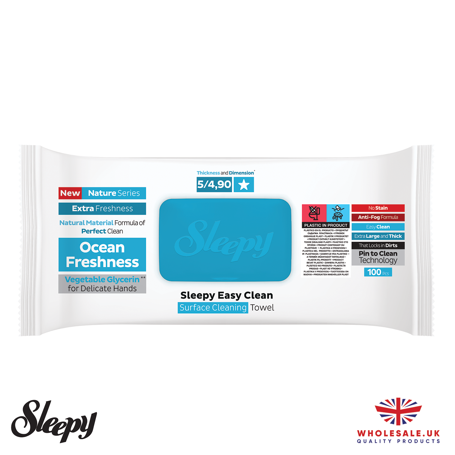 Multi surface cleaning wipes in Ocean fragrance, pack of 6 — wholesale bulk for UK businesses